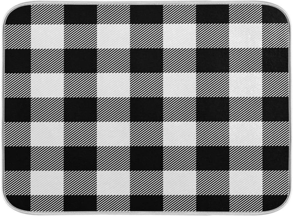 White and Black Buffalo Plaid Dish Drying Mat 16x18 for Kitchen Classic Buffalo Check Dishes Pad Dish Drainer Rack Mats Absorbent Fast Dry Kitchen Accessories