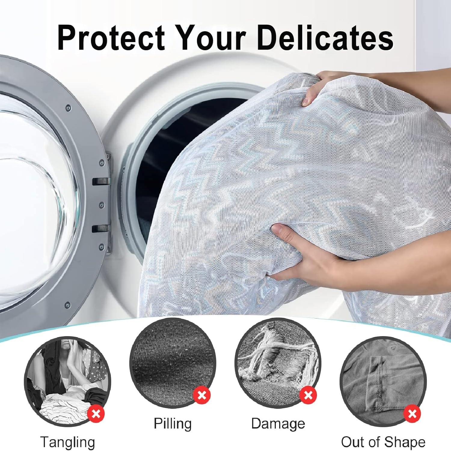 OTraki Mesh Washing Bags for Laundry 2 Pack 16 x 20 Inch Medium Mesh Bag Laundry Washer Delicates Lingerie Wash Machine Net Zipper Bag Heavy Duty Home Dorm Hotel Travel Storage Organizer, White