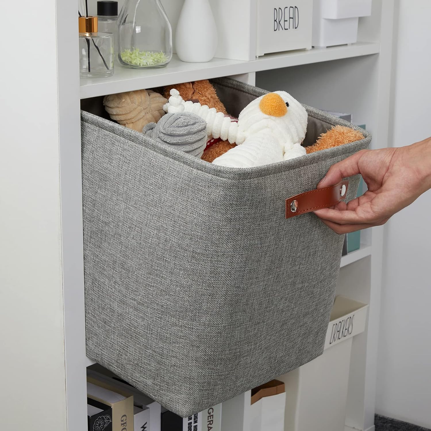 DULLEMELO Cube Storage Boxes,13 inch Fabric Baskets Closet Storage Bins for Home Organization and Storage,Stackale Gift Baskets Empty for Nursery Clothes Toys Kids Storage(Grey)