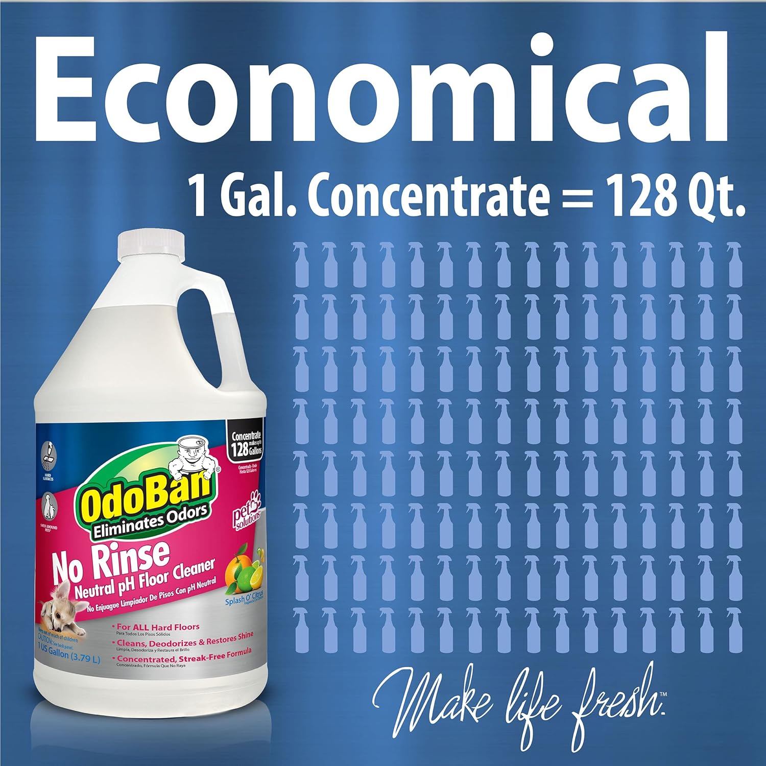 OdoBan Pet Solutions No Rinse Neutral pH Floor Cleaner Concentrate, Made in the USA, 1 Gallon, and Oxy Stain Remover, 32 Ounce Spray