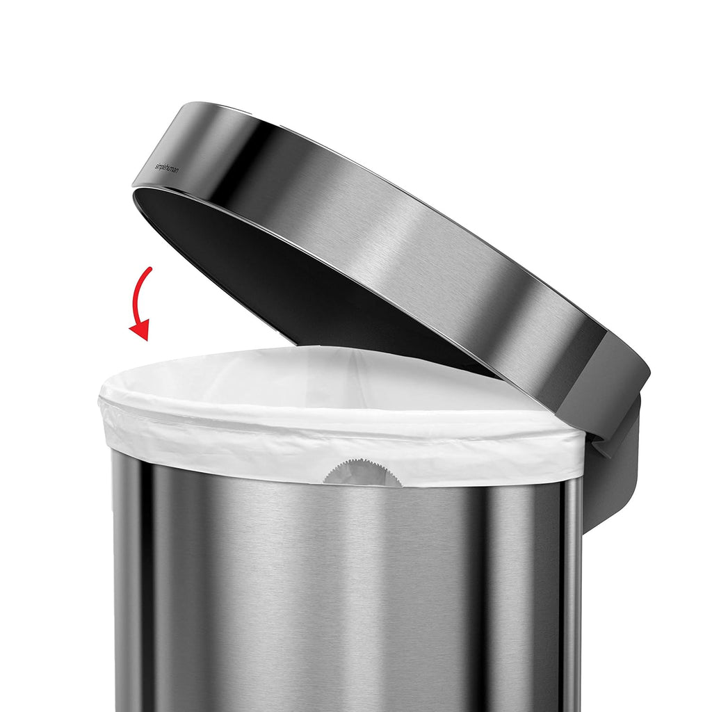simplehuman 60 Liter Semi-Round Hands-Free Kitchen Step Stainless Steel Trash Can with Soft-Close Lid, Brushed