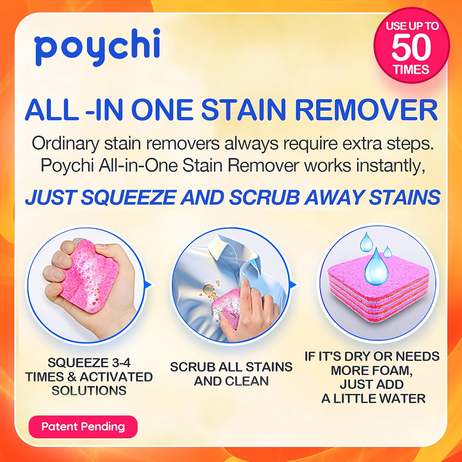 Magical Fiber Stain Remover- Use as Spot Remover- No Dry Cleaning Food, Grease, Coffee Off Laundry, Tea, Fabric, Pet Stains, Stain Remover Sponge Clothes, Carpet, Sofa, Mattress & Upholstery (1 Pack)