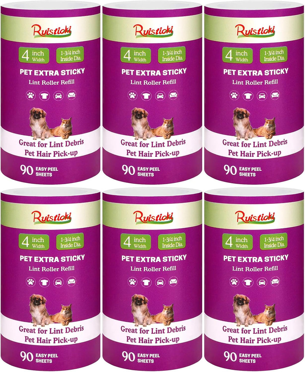 4 inch Lint Roller Refills Only Compatible with Scotch-Brite Pet Hair Pickup Extra Sticky Lint Roller for Couches Clothes and More 90 Sheets per Refill 6 Pack 540 Easy-Tear Adhesive Sheets Total