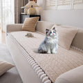 OTOB Sofa Covers for 3 Cushion Couch Washable, All Seasons Fuzzy Non Slip Kids & Pet Friendly Dog Bed Mats Couch Cover, Soft Plush Sofa Slipcovers Furniture Protector (Beige, 27.6" x 70.9'')