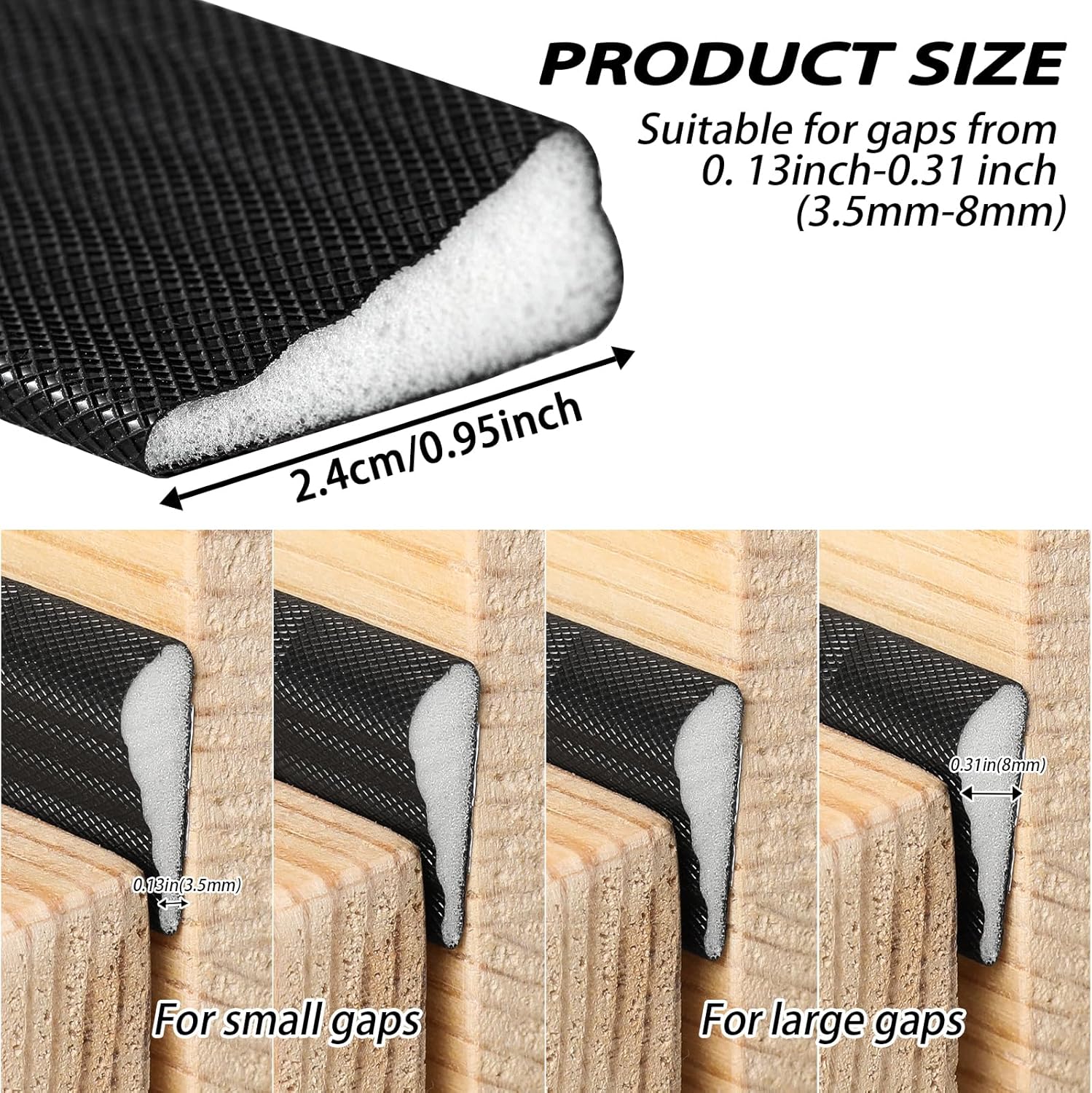 QDiShi 118" Wedge-Shape Weather Stripping Door Seal Weatherproof Foam Seals Self Adhesive Insulation Anti-Collision Strip Soundproofing Frame Insulation Tape Fits 0.13-0.31" Gaps(Black)