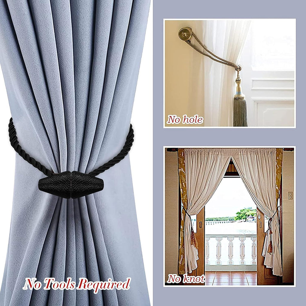 Hion Magnetic Curtain Tiebacks Black 2pcs, Curtain Tiebacks Buckles Holdbacks Holders Hooks Clip for Home Bedroom Office Decorative Curtain