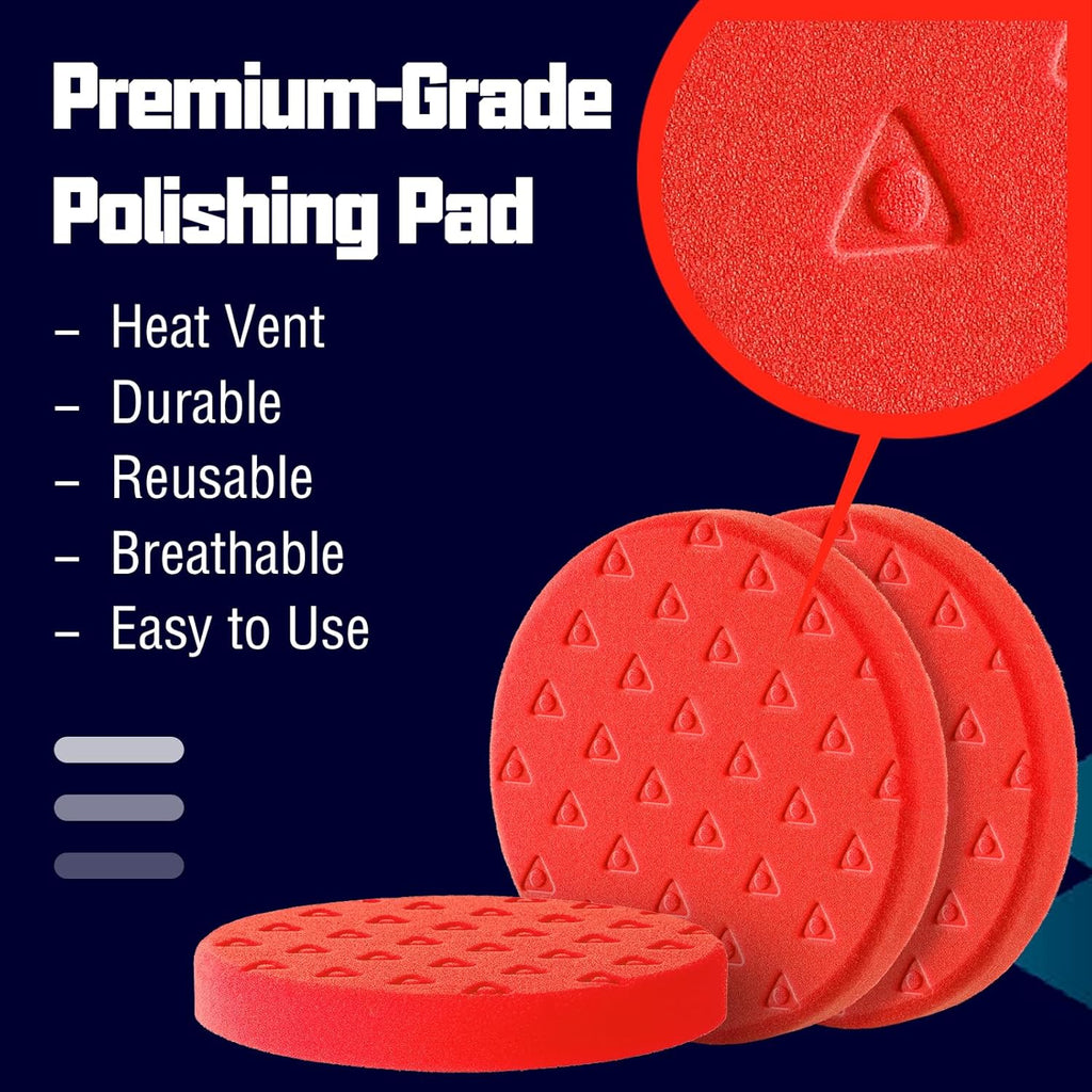 6 Inch Polishing Pad - 3Pcs Red Polishing Pad - 6.5 Inch Face for 6 Inch 150mm Backing Plate - Ultimate Compounding & Waxing Sponge Pads for Car Buffer Boat Polisher Compounding, Polishing & Waxing
