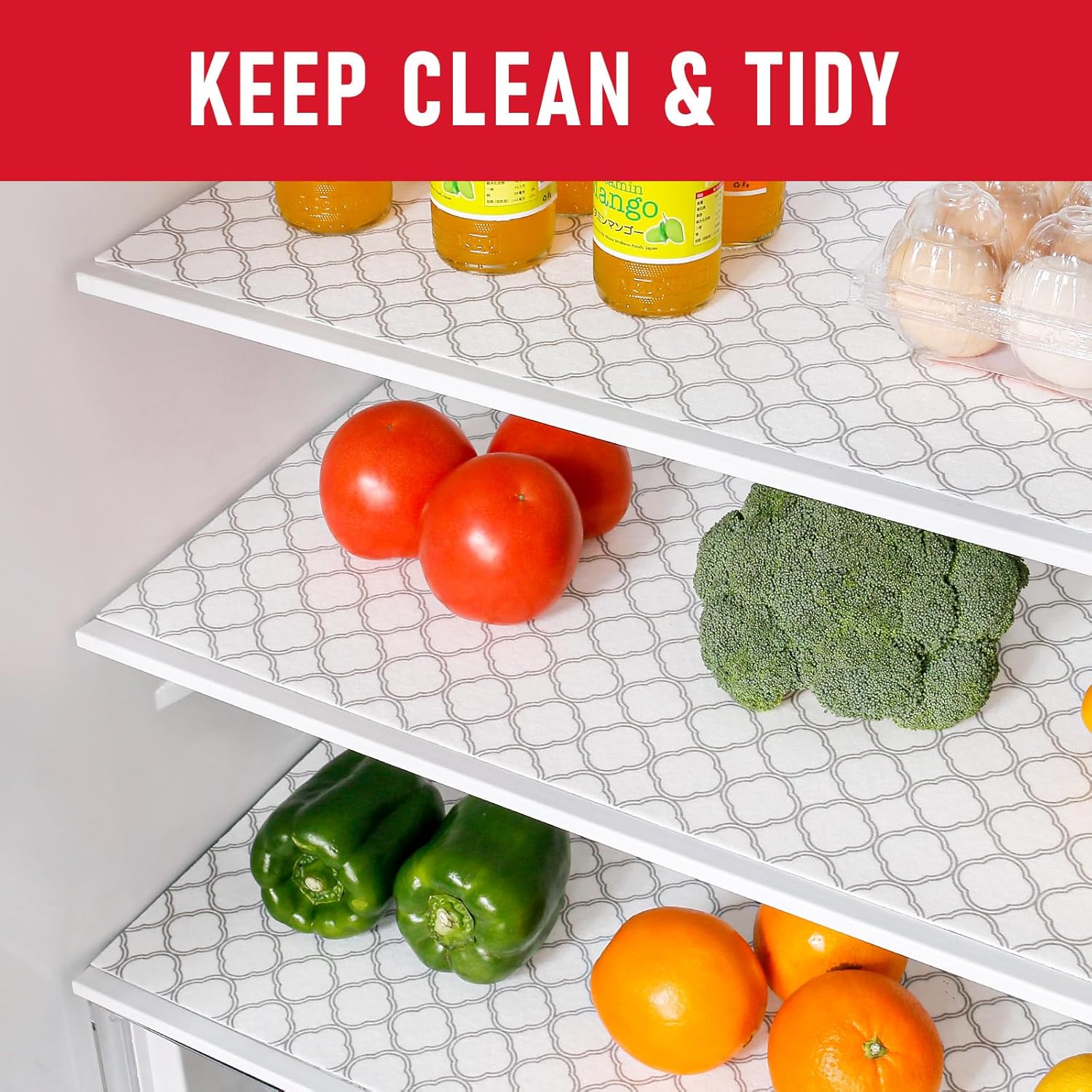 Cooyes Non Slip Refrigerator Liners, 2 in 1 Absorbent Fridge Liners and Fresh Mats Machine Washable, Refrigerator Shelf Paper for Glass Shelves Kitchen Cabinet Drawer