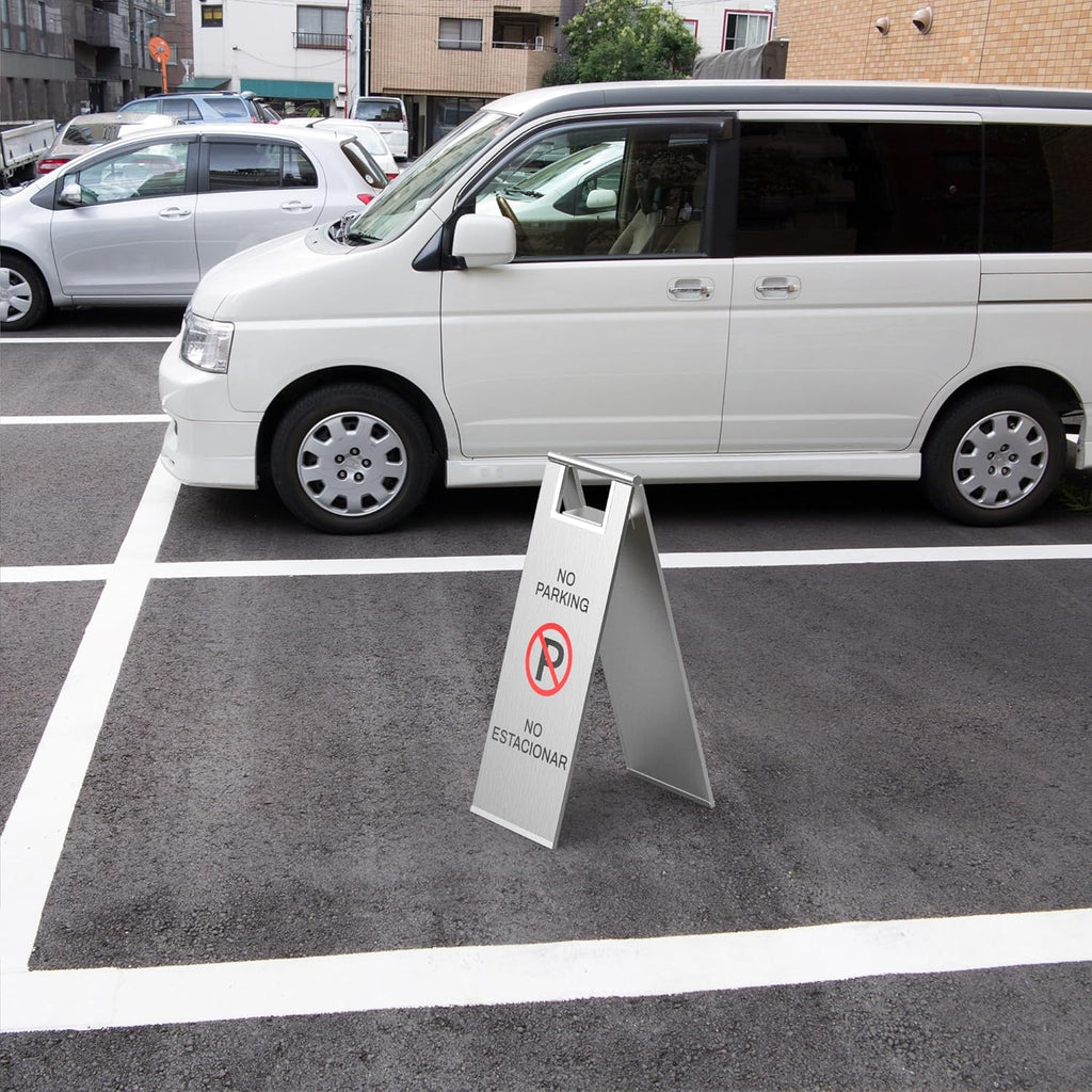 Stainless Steel No Parking Sign Portable Foldable Handle 2-Pack (Silver)