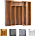 Bellsal Acacia Silverware Organizer Kitchen Drawer Organizer Expandable Bamboo Utensil Holder Cutlery Tray for Kitchen Utensil and Flatware Bedroom Office