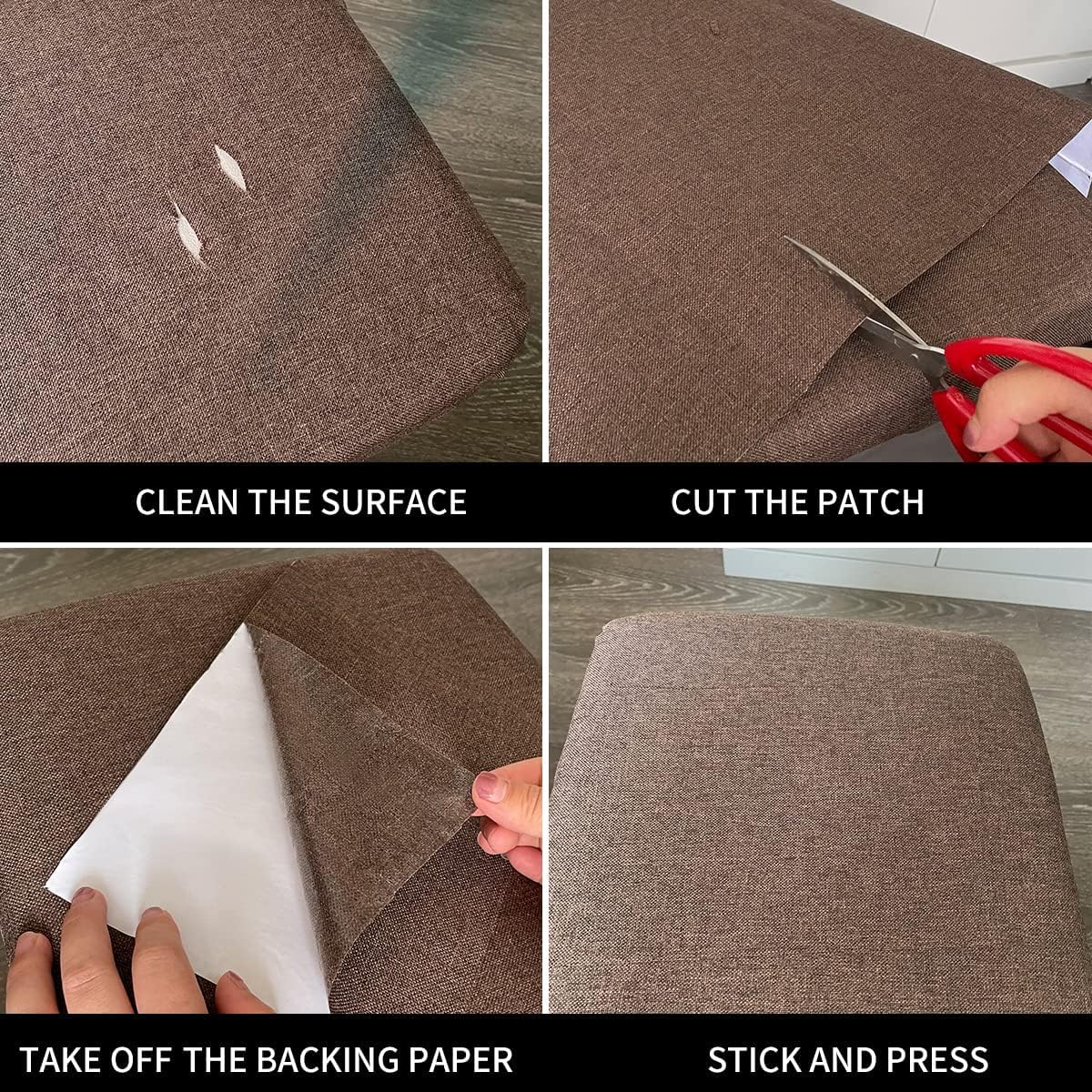 Fabric Repair Patches, Linen Repair Tape Self-Adhesive Fabric Patches Durable, DIY Large Linen Tape for Sofa, Couches, Furniture, Chair, Clothing （3.5X79 Inch, Brown）