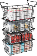 Freezer Organizer Bins - Fit 10 to 20 Cu.FT Deep Freezer, Stackable Chest Freezer Organizer Sort Frozen Food and Easily Get with Handle, 4 Pack Chest Freezer Bins, Black