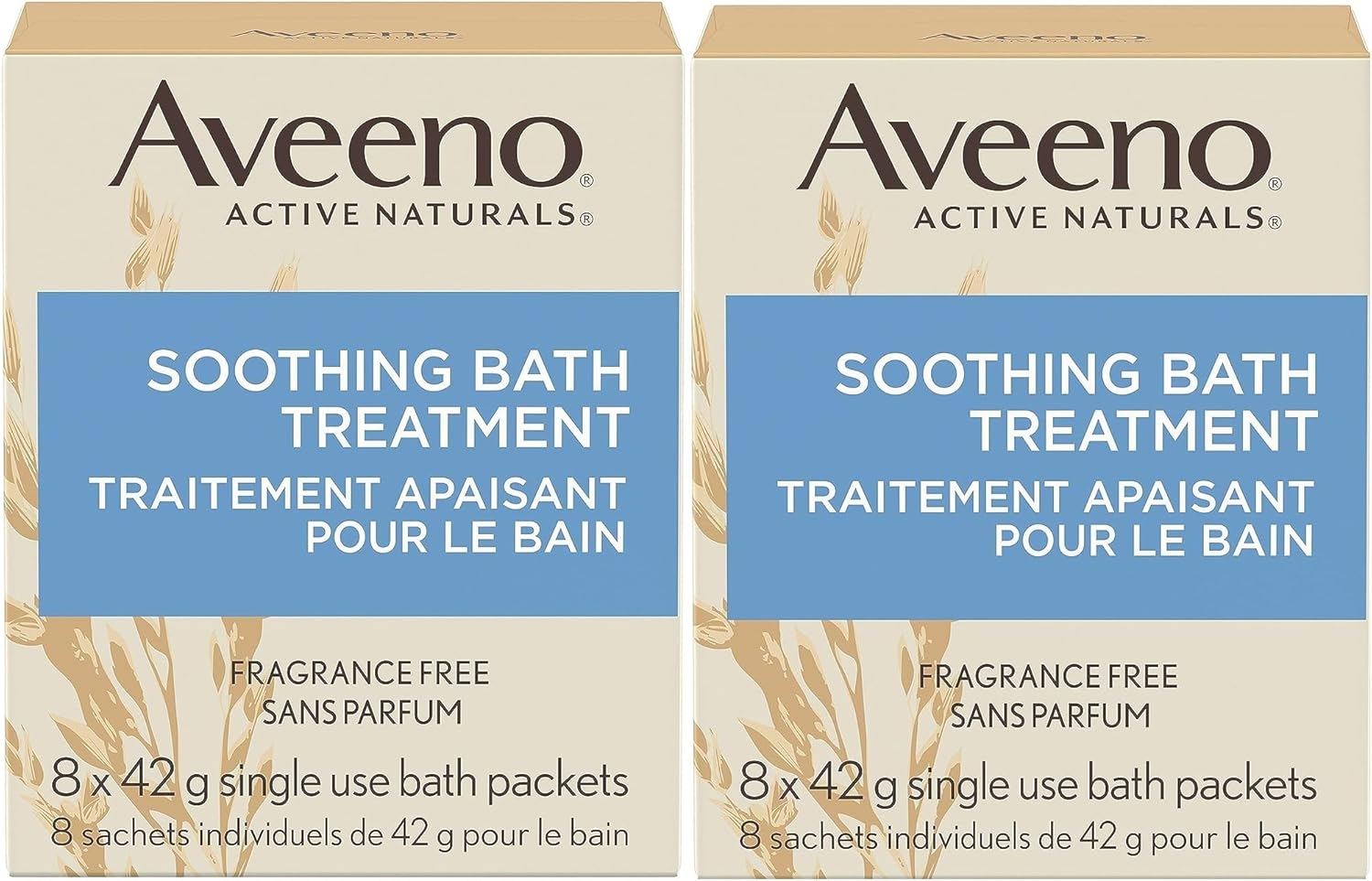 Aveeno Fragrance Free Soothing Bath Treatment, 100% Natural Colloidal Oatmeal, Sensitive Skin Bath Soak for Relief of Dry, Itchy, Irritated Skin Due to Eczema & Hives, Bath Packets, 8 ct. (Pack of 2)