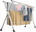 63 Inches Heavy - Duty Stainless Steel Folding Clothes Drying Rack - Indoor/Outdoor Use, Anti-Rust, 20 Windproof Hooks, Portable & Foldable (63'')
