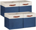 Temary Fabric Storage Bins for Cube Organizer 4 Pack Cube Storage Bins 13 Storage Cubes for Shelves Storage Baskets for Organizing Books, Clothes, Towels (White & Blue, 13x13x13 Inch)