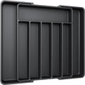 Aujen Silverware Organizer - Expandable Kitchen Drawer Organizer, Adjustable Utensil Organizer, Cutlery Tray for Forks, Knives, Multipurpose Kitchen Organizers and Storage Solution, Black, Large