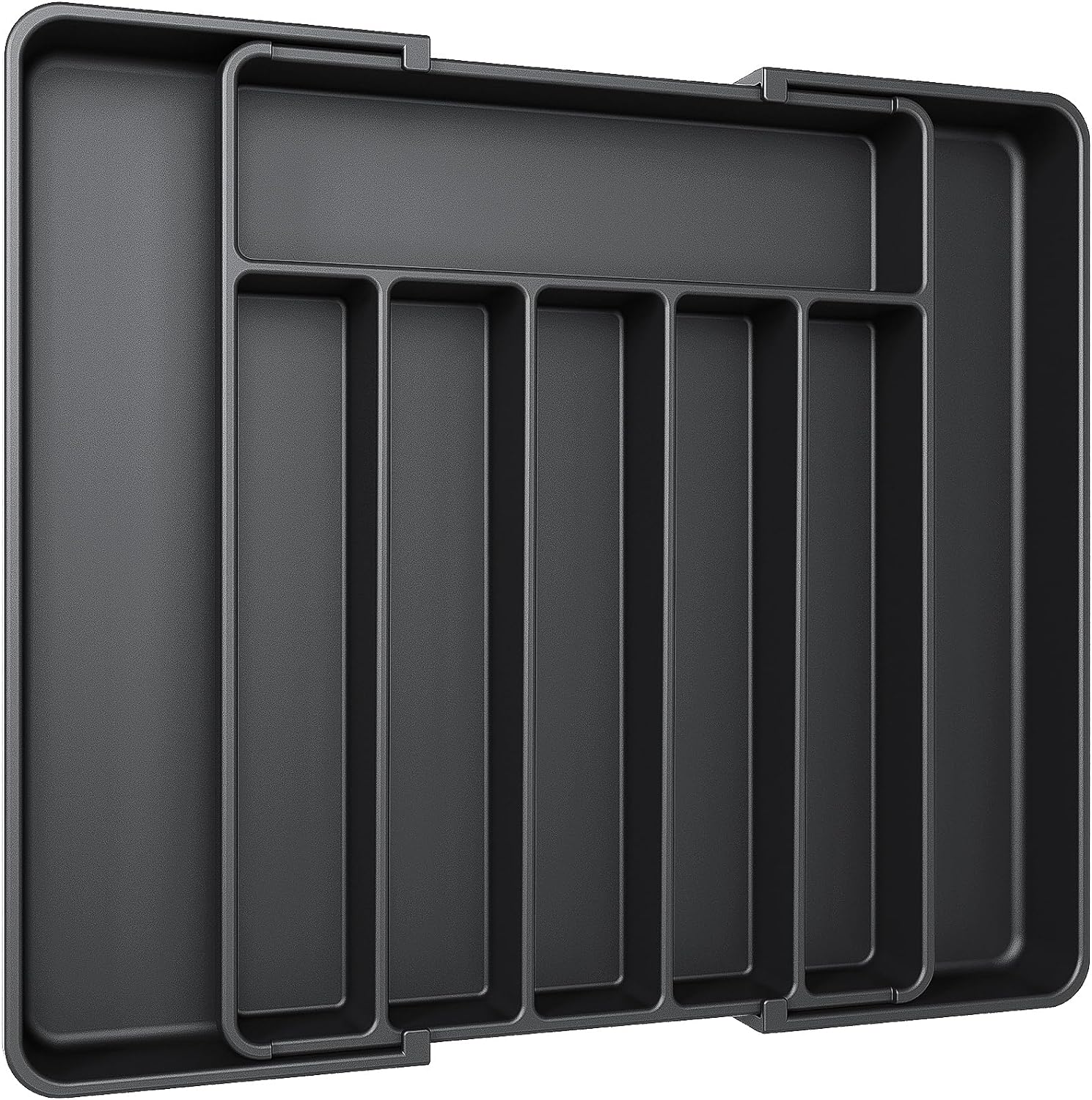 Aujen Silverware Organizer - Expandable Kitchen Drawer Organizer, Adjustable Utensil Organizer, Cutlery Tray for Forks, Knives, Multipurpose Kitchen Organizers and Storage Solution, Black, Large