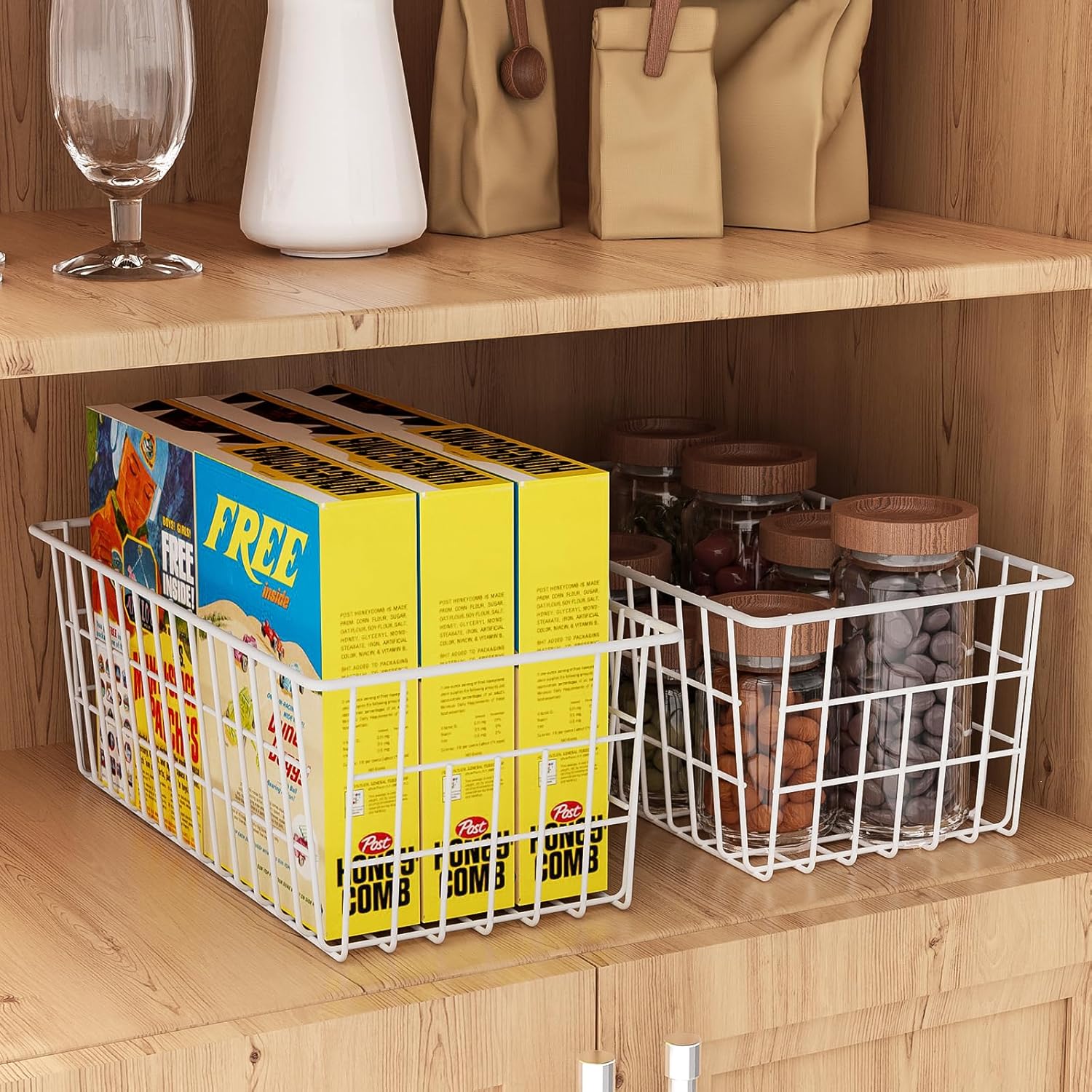 Orgneas Freezer Organizer Bins, Upright Freezer Basket Drawer Organizer Bins, Better Air Circulation Metal Wire Storage Container Bin For Chest Deep Freezers, Easy Sort & Get Food, 2 Large 2 Medium