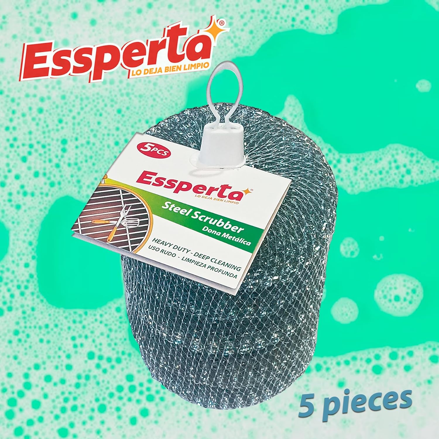 5 Pcs ESSPERTA Stainless Steel Wool Scrubber，5 Steel Scrubber Wool Pads for Cleaning Dishes, Metal Scrubber Pot Scrubbers Can Clean Iron Pots, Stoves, Barbecue Grills, Wash Sink