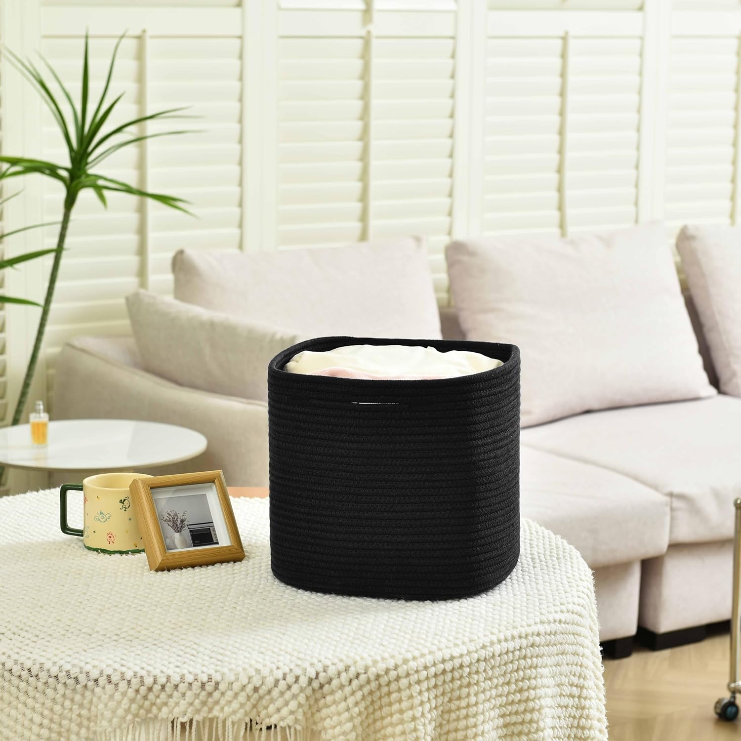 3 Pack Storage Cubes 11 Inch Cotton Rope Woven Baskets for Organizing Cube Bin Square Shelves Organizer,Classroom,Kids Toy Bins,Closet,Baby Nursery(Black)