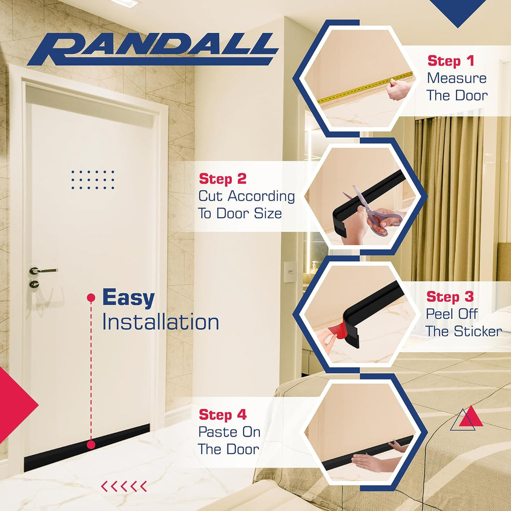 Adhesive Backed Door Draft Stopper – Silicone Under Door Sweep for Interior & Exterior Doors, Noise & Air Insulation, Self Stick Weather Stripping Door Seal, 2" W x 39" L (Black) by Randall Mfg