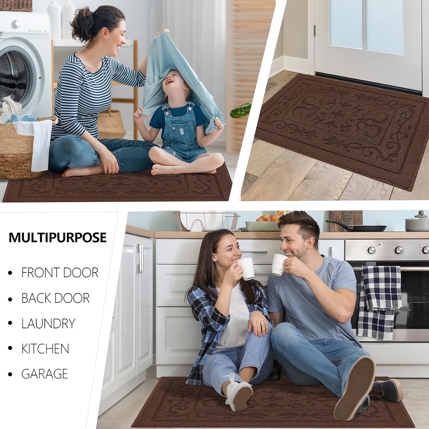 FONEYI Indoor Door Mat 36" x 59", Dirt Trapper Door Mats Non-Slip Entryway Rugs Washable, Absorbent Resist Dirt Welcome Mat, Low Profile Inside Floor Mats for Front Back Door and Entryway, Coffee