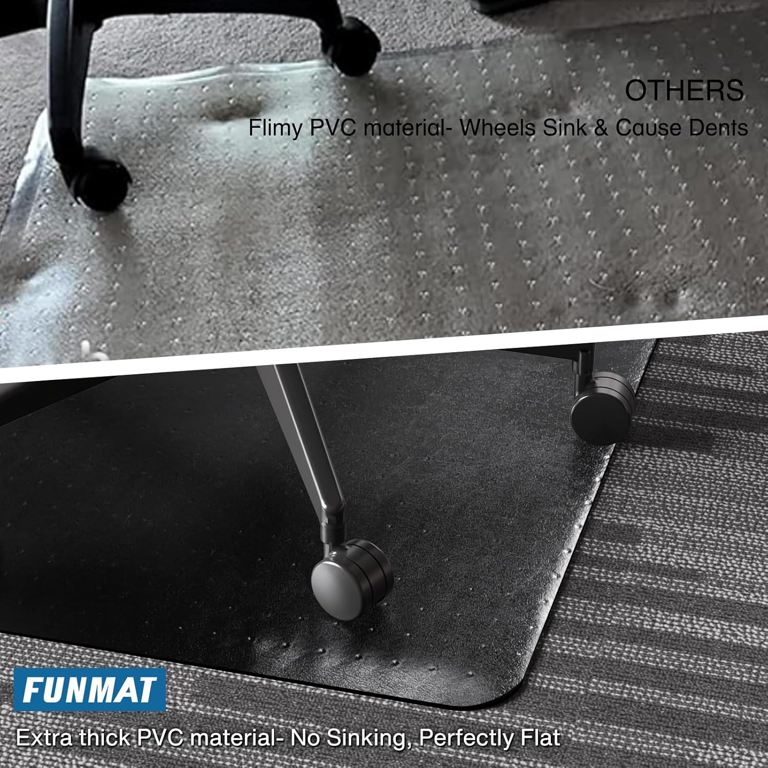 Chair Mat for Carpet, 36" x 48" Desk Chair Mat for Carpeted Floors, Non-Slip Office Vinyl Mat for Carpet with Studded, Easy Glide Heavy Duty Floor Protector Mat for Home Office, Black