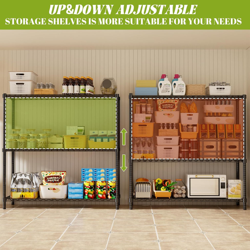 Storage Shelves, 3 PCS 48" L x 20" W x 47" H Heavy Duty Garage Wire Shelving Unit Loads 1200LBS, 3-Tier Adjustable Metal Industrial Utility Shelf Rack for Kitchen, Laundry Room, Basement