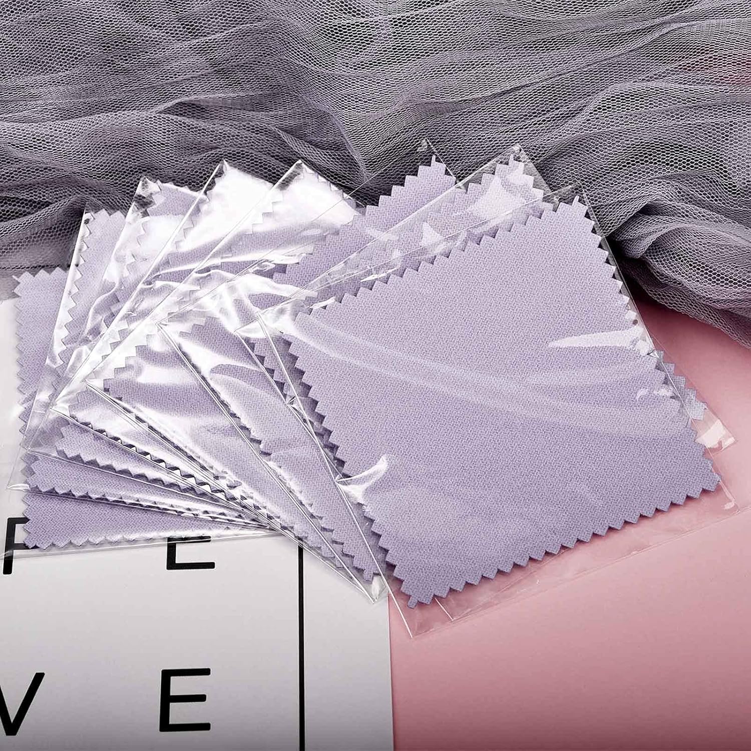 SEVENWELL 50pcs Jewelry Cleaning Cloth Purple Polishing Cloth for Sterling Silver Gold Platinum Small Silver Polish 8x8cm