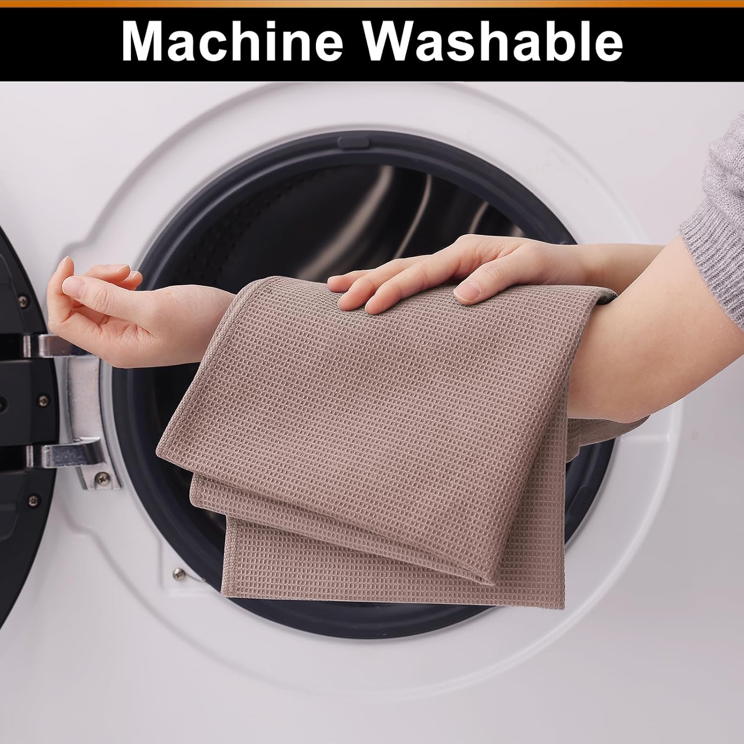 Homaxy 100% Cotton Waffle Weave Kitchen Towels - 8 Pack Soft and Absorbent Dish Towels - 16 x 26 Inches Quick Dry Hand Towels - Brown