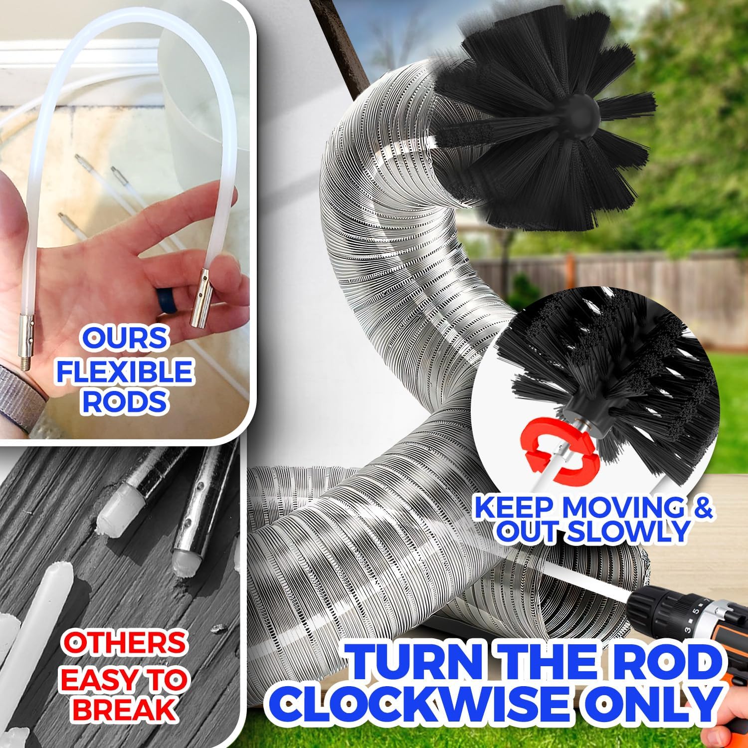 Holikme Dryer Vent Cleaner Kit, Include 30Feet Dryer Vent Cleaning Brush, Dryer Lint Vacuum Attachment, Lint Brush & Dryer Adapters, Blue