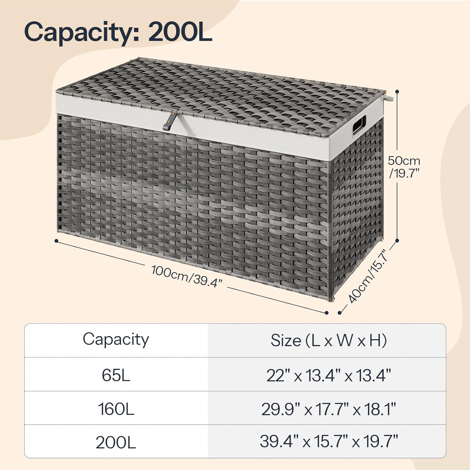 HOOBRO Storage Basket with Lid, 52.8 Gallon (200L) Wicker Basket, Handwoven Blanket Storage Basket with Handles, Metal Frame and Soft Lining, Foldable for Bedroom, Laundry Room, Gray GY220CW01