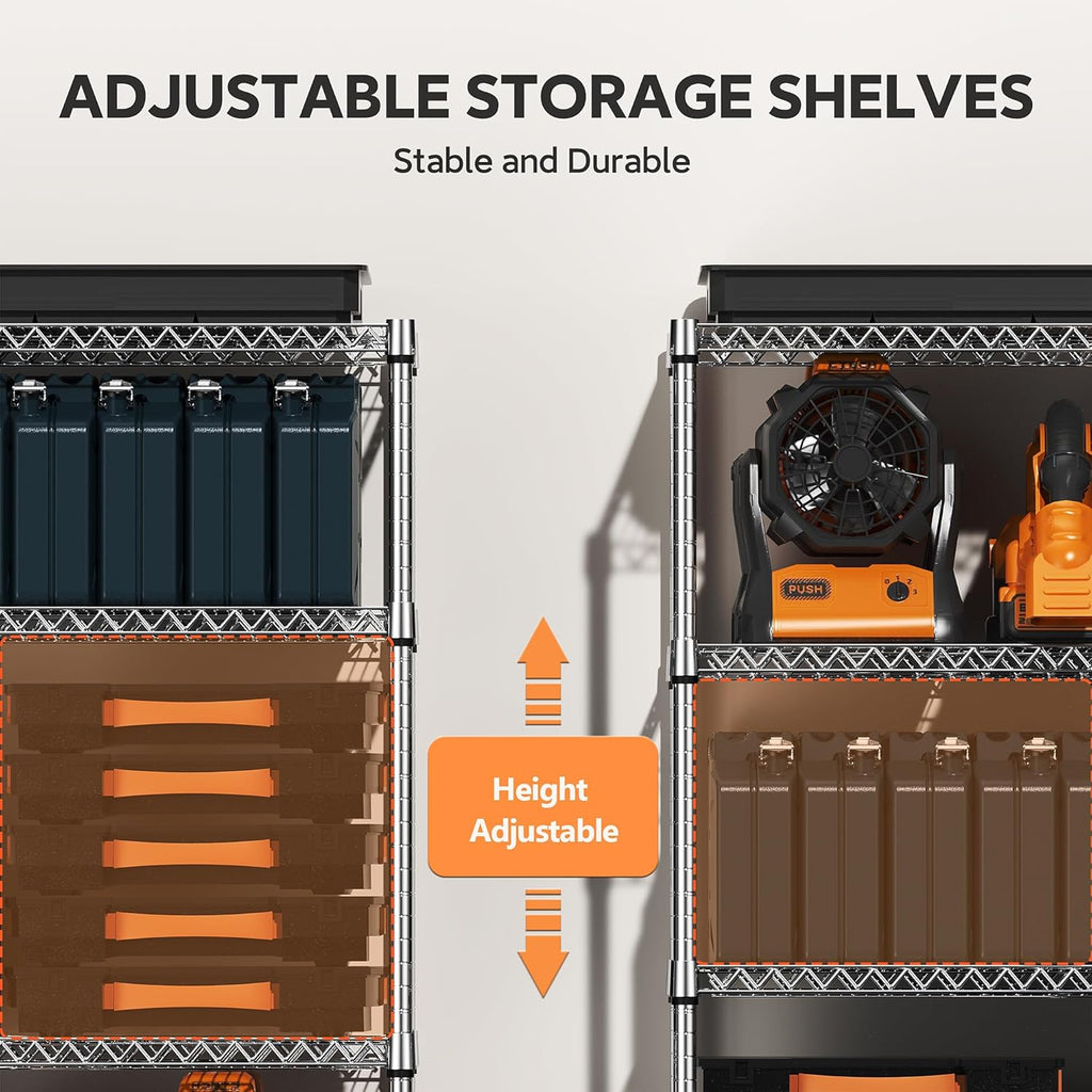 4 Tiers Storage Shelves Load 1400LBS, Metal Shelving Wire Metal Shelving Unit Shelves for Storage Adjustable Garage Shelving for Pantry Kitchen Garage Chrome 17.7" D x 47.3" W x 62.7" H