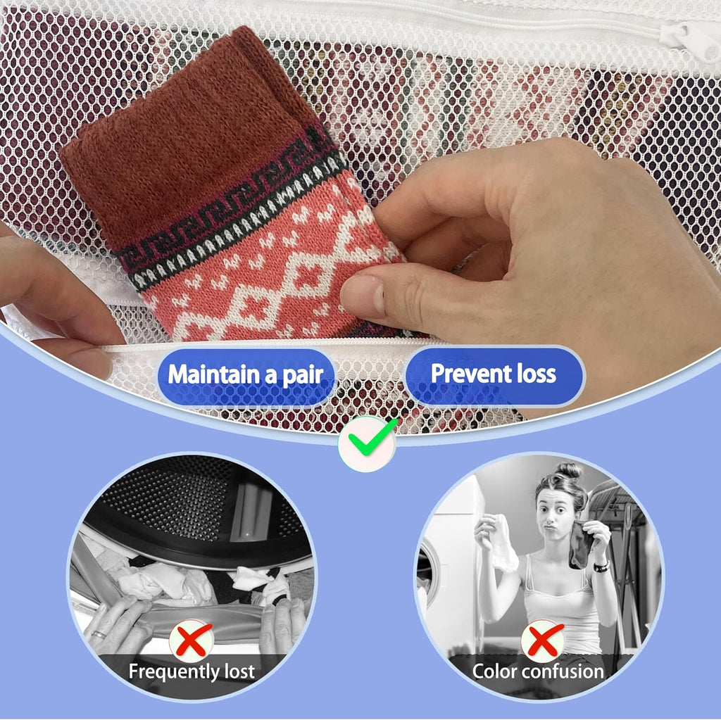 Mesh laundry bags for washing machine, can wash 10 pairs of socks, maintain shape, keep one pair,Laundry room organization suitable for socks and small items, 2pcs (Large)