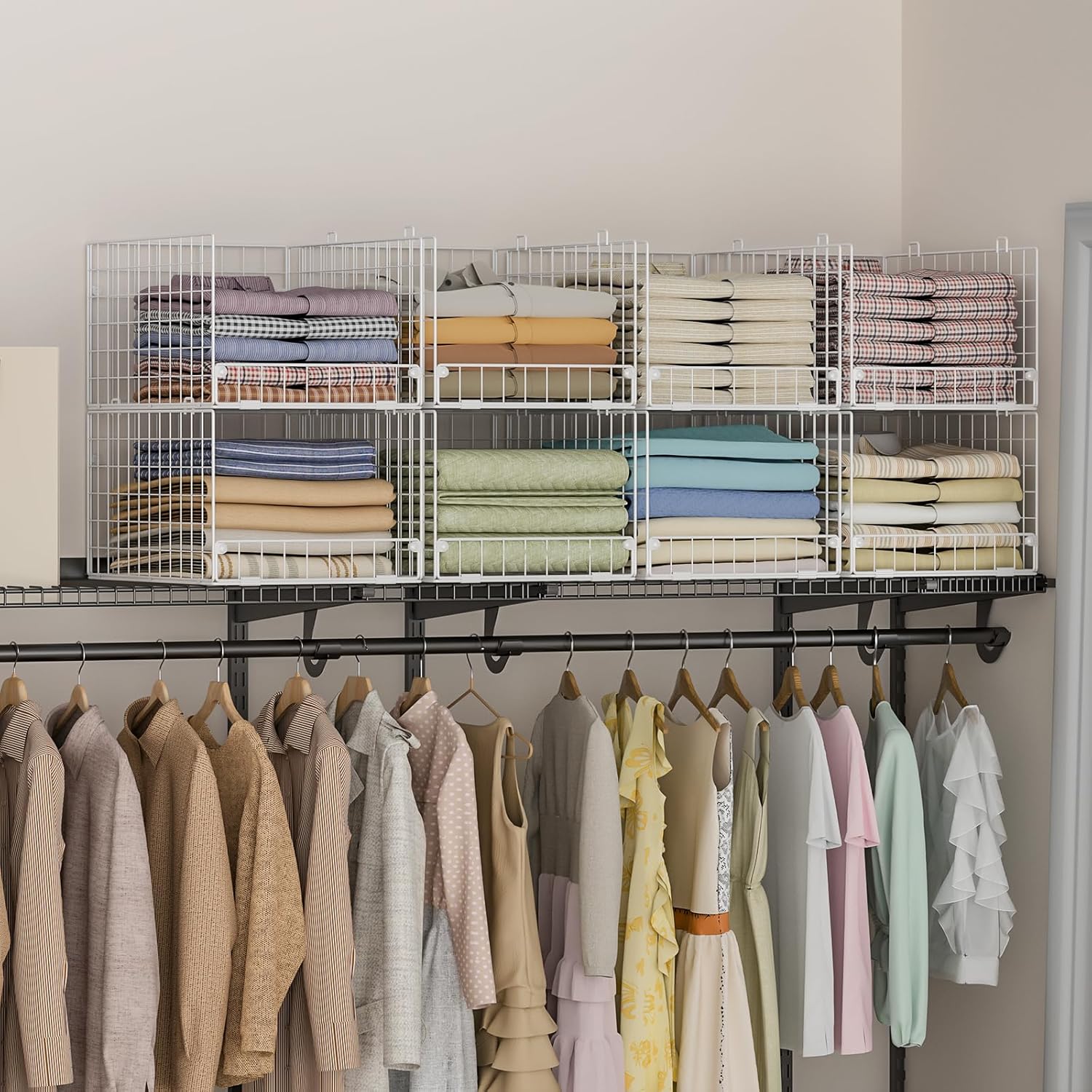Stackable Closet Organizers and Storage - 4-Tier Stackable Storage Bins, Foldable Closet Shelf Organizer Basket, Clothes Organizers and Storage Shelves for Home Bedroom Closet Organizer System