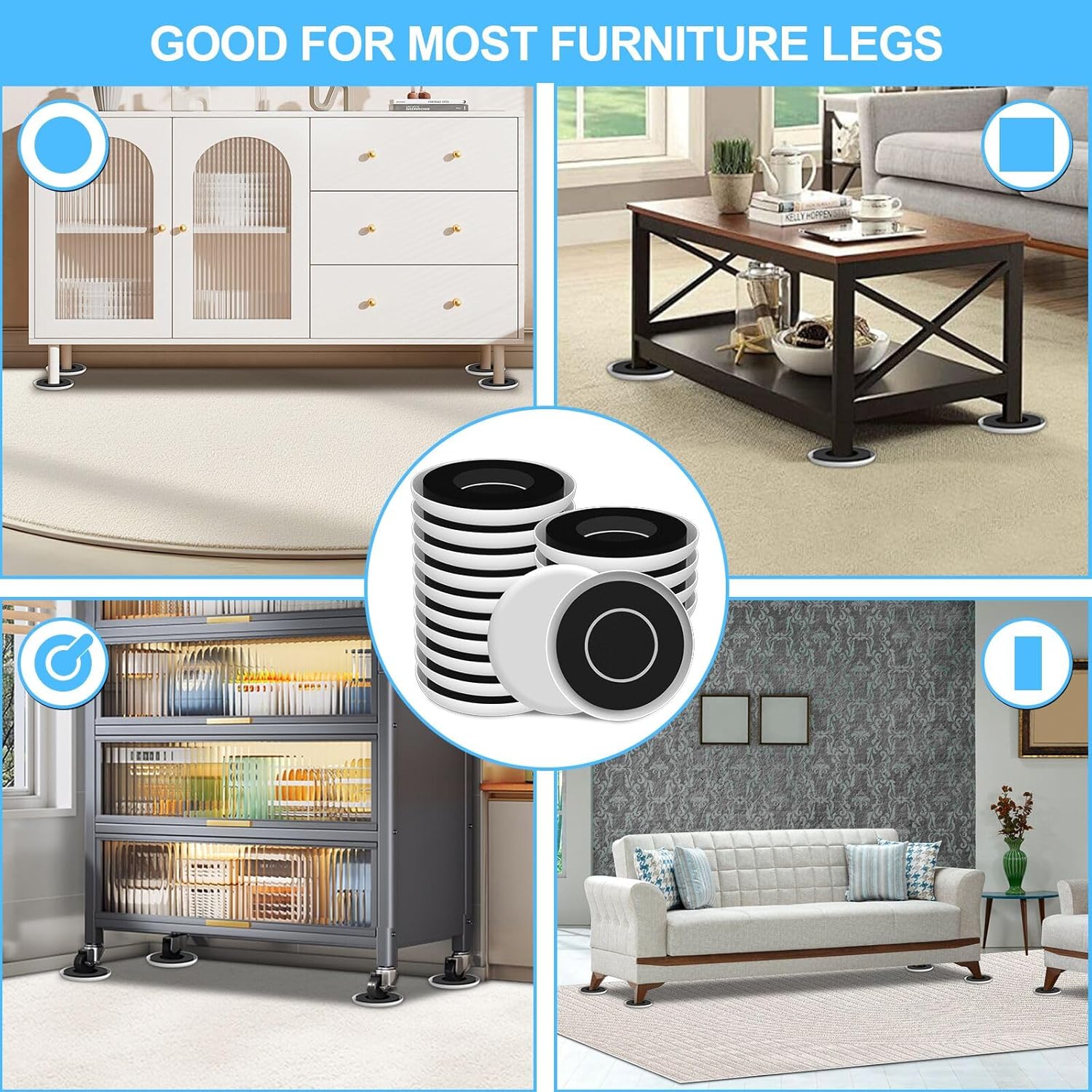 Upgrade Furniture Sliders, Furniture Sliders for Carpets, 16 PCS 4.3" Moving Pads with Anti-Slip Groove, Round Furniture Moving Sliders for Easy Move Bed Tables Cabinet Heavy Duty, Protect Carpets