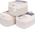 Medium and Large Woven Basket//With Handle, Used for Toys and Fabric Storage Basket used for Storing xl Storage Box, Decorative Storage Box Room 2pack (14L*10W*8.6H White/Black Line, 14Lx10Wx8.6H)