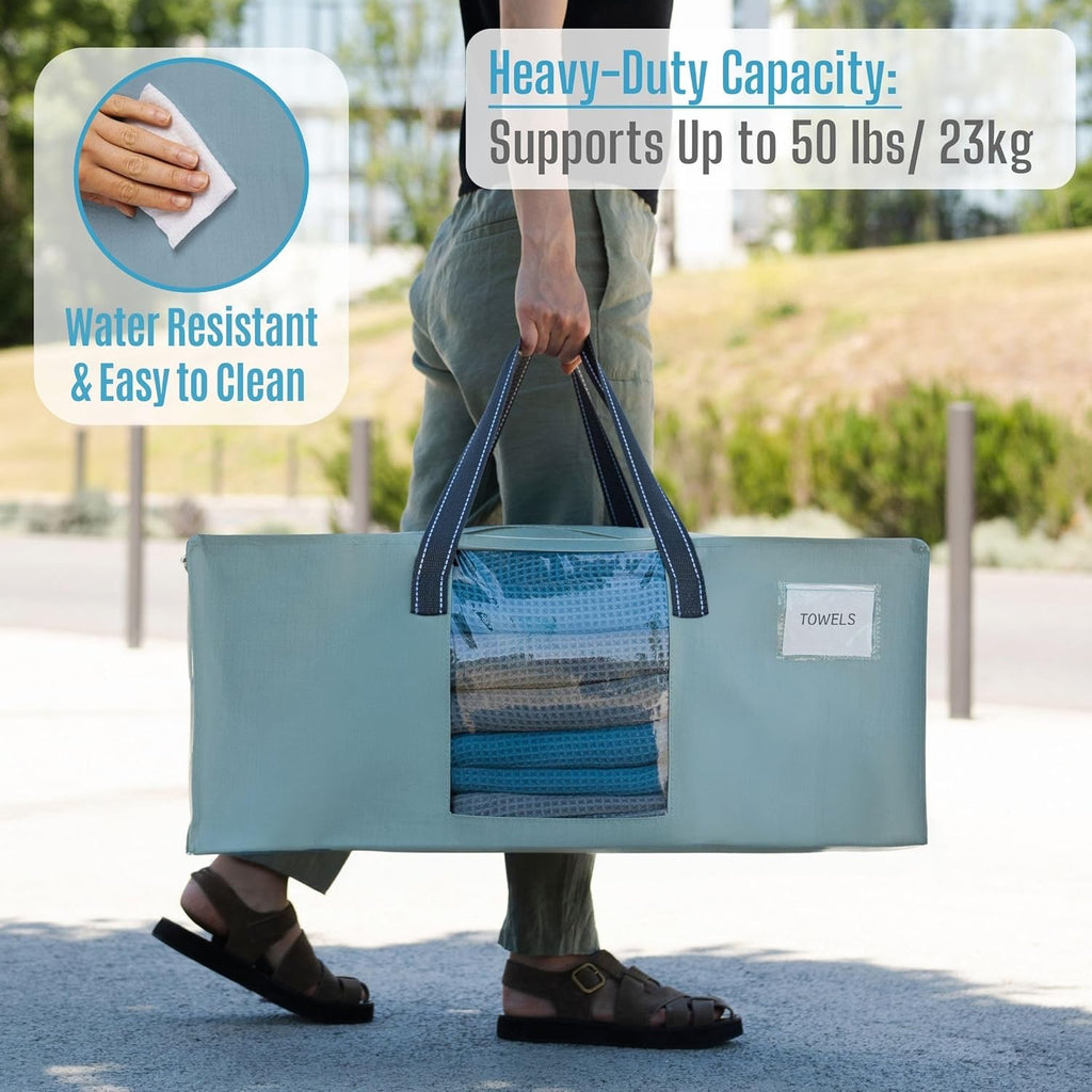 VENO 4 Pack Moving Bags for College, Heavy-Duty Storage Totes, Moving Boxes and Wardrobe Packing Supplies Alternative - Extra Large Durable Laundry Bags for Clothes (Light Blue Matte, 4 Pack)