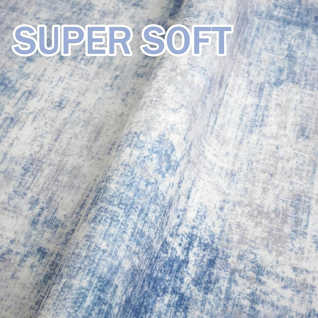 IOHOUZE Abstract Area Rugs 6x9 Ft Washable Rugs for Living Room, Non Slip Dining Room Rug, Printed Faux Wool Rugs for Bedroom, Floor Carpet for Office Nursery Playroom, Light Blue White
