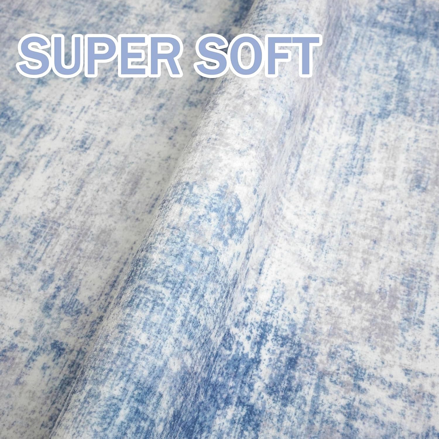 IOHOUZE Abstract Runner Rug 2x6 Ft Washable Runners for Hallways, Non Slip Kitchen Runner Printed Faux Wool Entryway Runner Indoor, Modern Abstract Floor Carpet for Hall Bedroom, Light Blue White