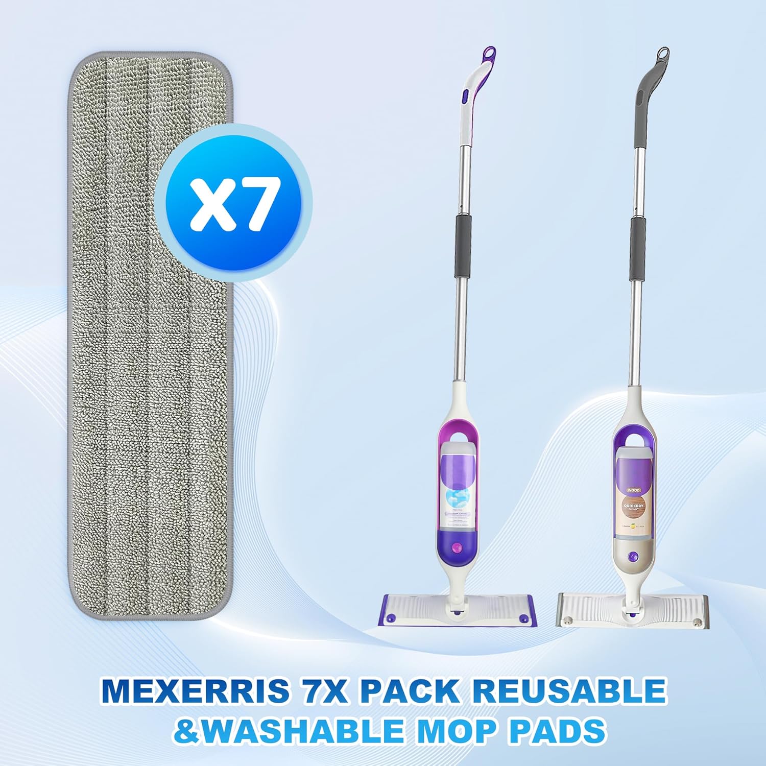 7 Count Reusable Mop Pads for Swiffer PowerMop -MEXERRIS Microfiber Wet Mops Refills PowerMop Pads Machine Washable Hard Wood Floor Mop Pads Replacement for 13''-15'' Spray Floor Mops