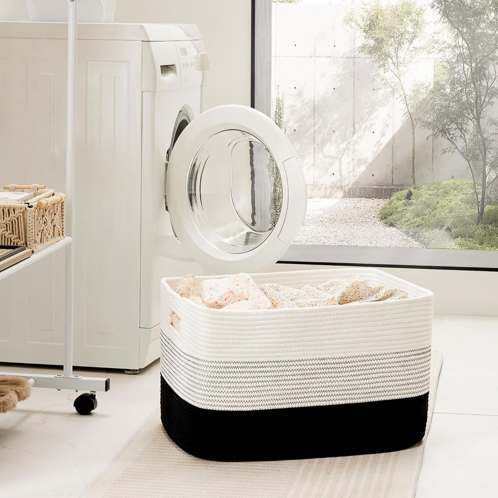 Blanket Basket,Rectangle Woven Baskets for Storage,30L Laundry Basket for Decorative Nursery Blanket,Toys,Dirty Clothes and Magazine in Shelves,Baby Room,and Living Room