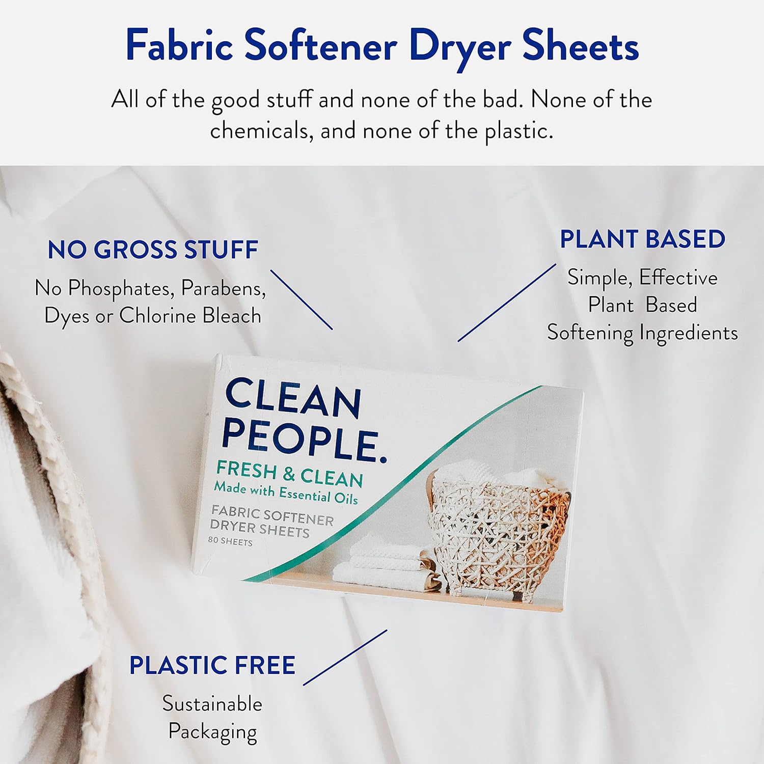 The Clean People Fabric Softener Sheets - Dryer Sheets - Softens & Removes Static - Vegan Laundry Softener With Essential Oils - Fresh 360 Pack