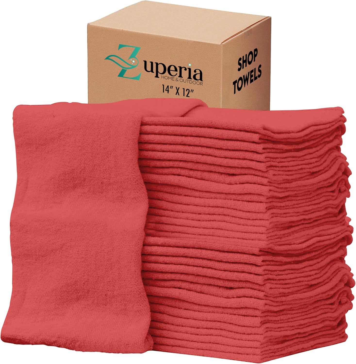 ZUPERIA Cotton Shop Towel – Multipurpose Cleaning Cloths (14" x 12" - Pack of 500 - Red) Reusable Shop Rags for Automobiles, Industrial, Restaurants, Garage, and Homes