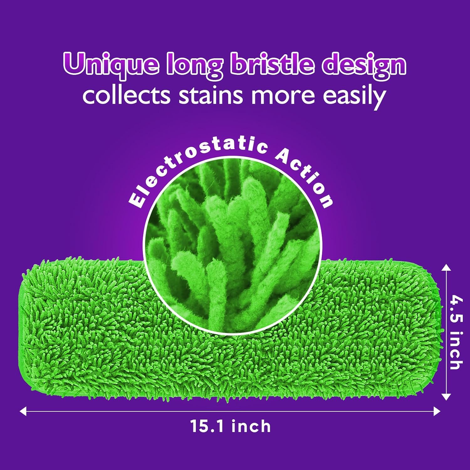 Reusable Mop Pads for Swiffer PowerMop, 8 Pack Microfiber Mop Pad Refill with Scrubber Strips for 13''-15'' SprayMop, Washable Mop Pads Use for Most Floor Types, Designed for Pets - Green