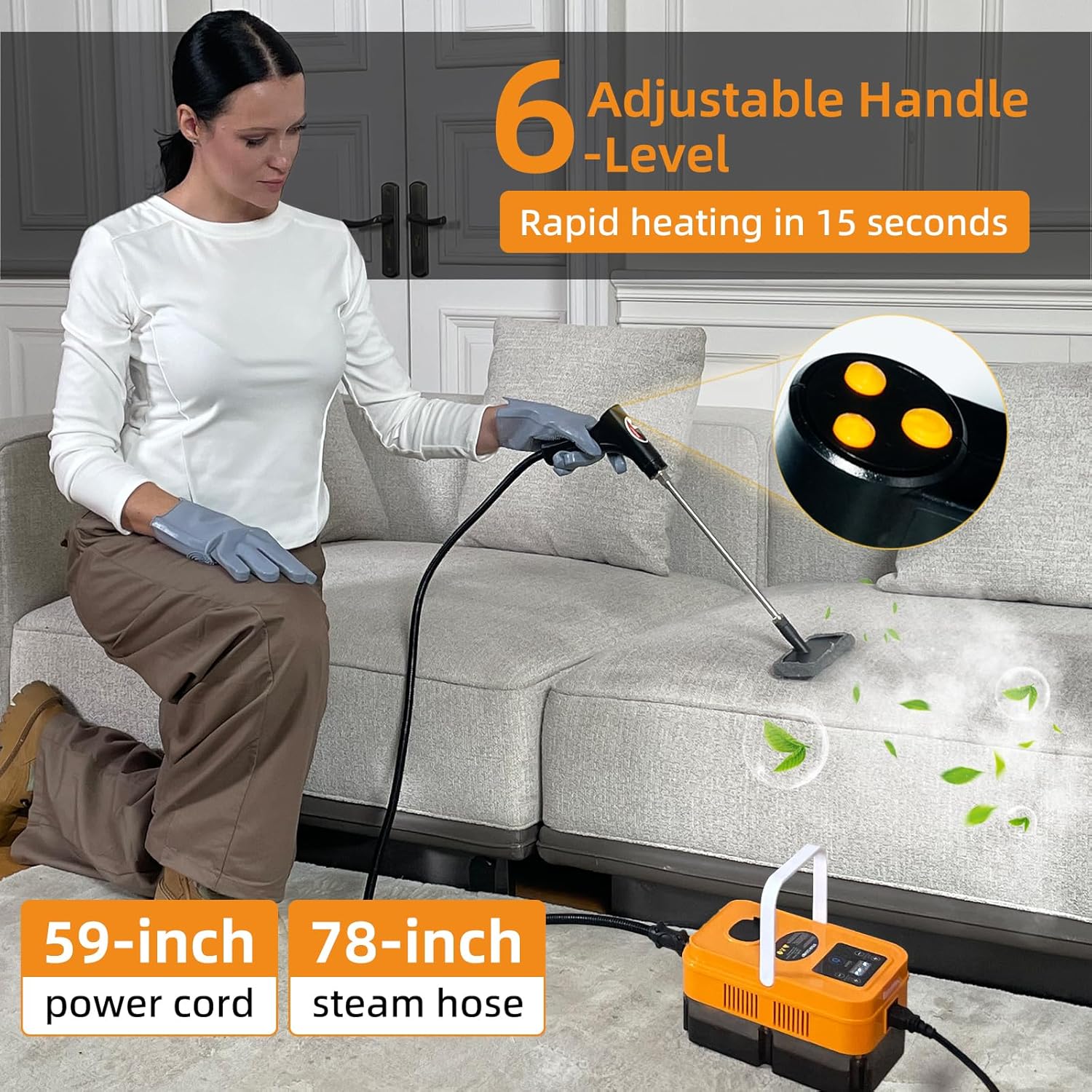Pressurized Handheld Steam Cleaner,High Pressure Steam Cleaner for Home,6-Level Adjustable Handle,15s Heat-Up & 40.58oz Tank,Portable Steamer for Cleaning Stubborn Dirt,Grease,Tile Grout,Floor,Car