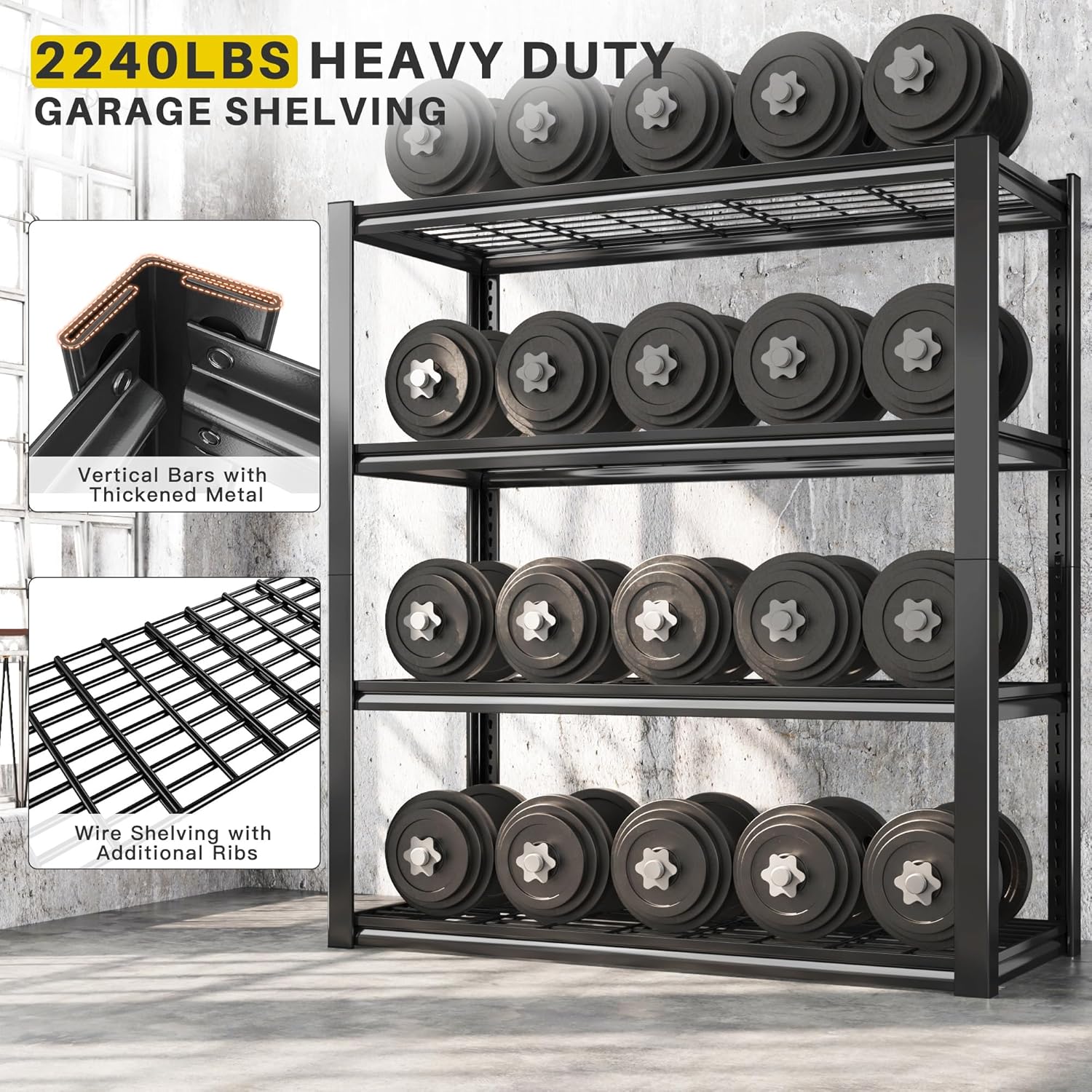 REIBII 40" W Garage Shelving 2240 LBS Storage Shelves Adjustable Heavy Duty Shelving 4 Tier Metal Shelves for Storage 59.5"H Metal Shelf for Pantry Basement Warehouse 40"W × 19.5"D × 59.5"H, 3 Pack