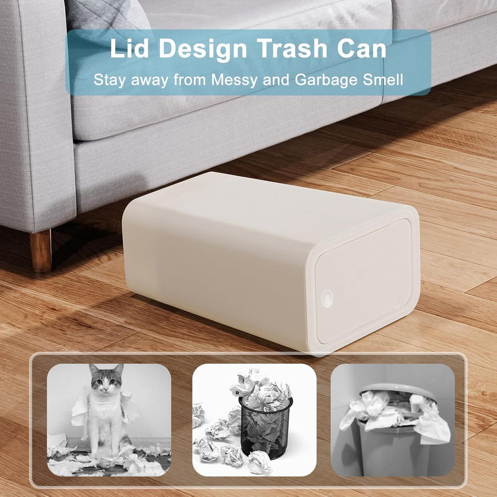 N. NETDOT 3 Pack Small Trash Can with lid, 3 Gallon Bathroom Trash Can,Garbage Can Slim Trash Bin Waste Basket for Bathroom,Kitchen,Bedroom,Living Room,Office,Laundry - Off White