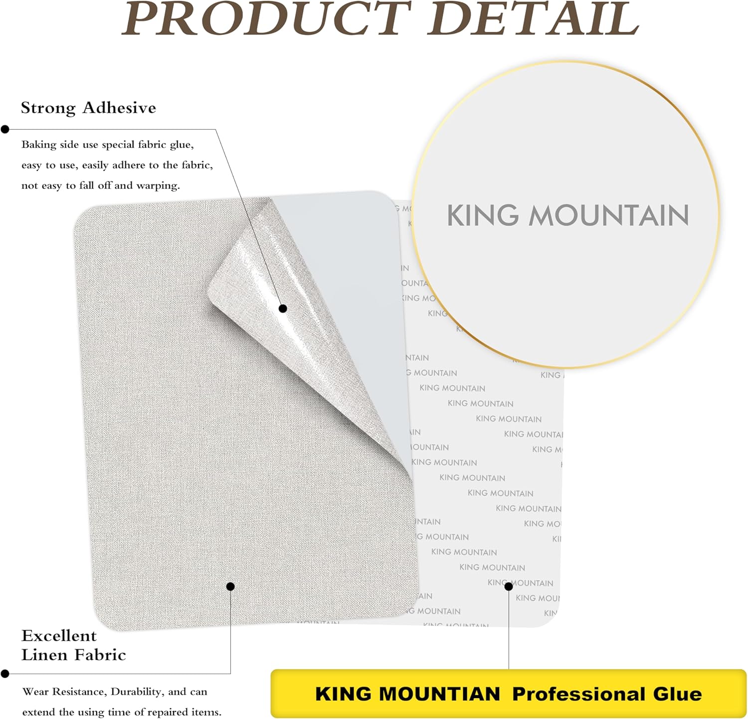 KING MOUNTAIN Fine Linen Repair Patches, Self-Adhesive Linen Fabric Patches, 8X11 inch Extra Size, Multi Color, Can be Used for Linen Sofa Repair and Linen Clothes Repair(Beige,8" x 11")