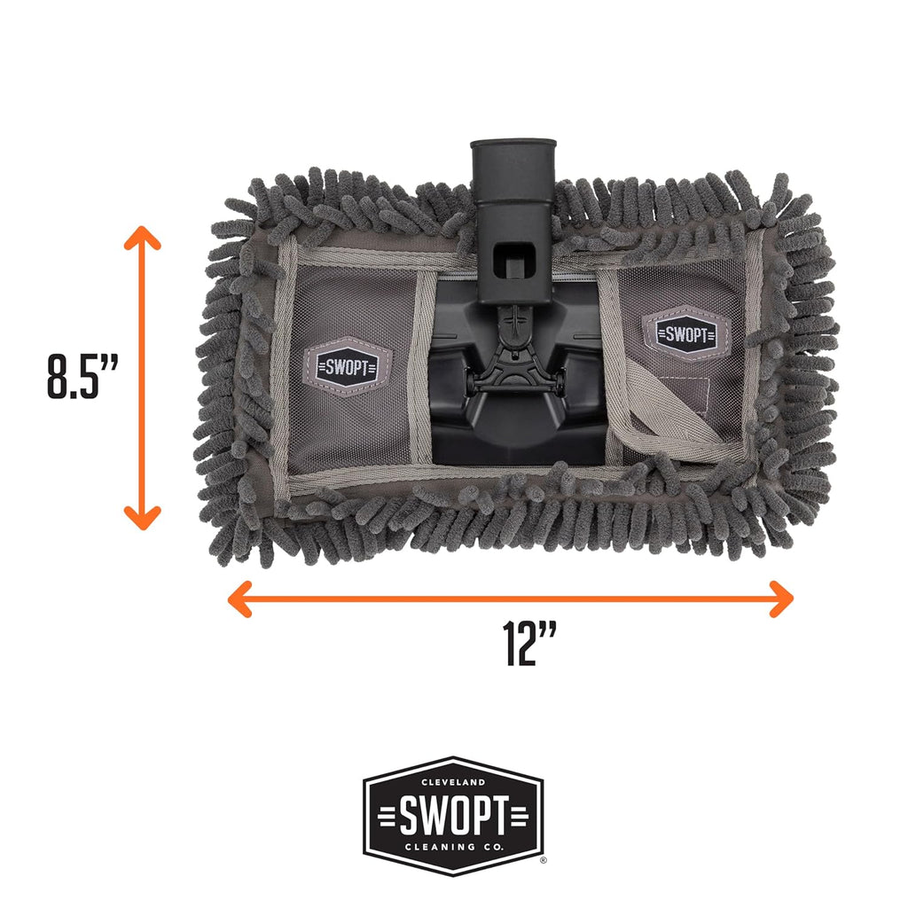 SWOPT 12” Microfiber Dust Mop Head w/Refill — Cleaning Head Interchangeable w/All SWOPT Cleaning Products for Efficient Cleaning & Storage — Mop Provides Lint-Free Cleaning for Wood, Laminate, Tile